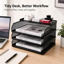 Metal Desktop File Tray, Retractable, A4 Size, Multi-Layer Mesh Document Organizer Rack For Office - Rectangle - View 2