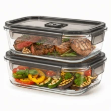 Stozle 1040ml 2-Pack High Transparent Glass Refrigerator Storage Boxes, Stackable Space-Saving Food Containers With Lids, Airtight Leak-Proof Odor-Proof Fresh-Keeping Boxes, Back-To-School Lunch Boxes, High Temperature Resistant, Microwave & Dishwasher  Convenient Set - 查看 8
