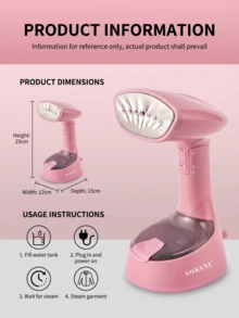 SOKANY Foldable Handheld Garment Steamer, Powerful Portable Clothing Steam Iron, 30s Rapid Heating, 120ml Leak-Proof Water Tank, Mini Travel Steam Iron, Suitable For Home And Travel, One-Button Continuous Steam Output - Pink - View 3