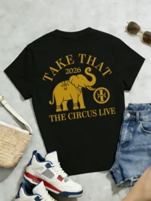 Women's Summer Casual Soft Round Neck Short Sleeve T-Shirt,The Circus Live Elephant Print Graphic Suitable For Casual Spring And Summer Wear. - Negro - Ver 5