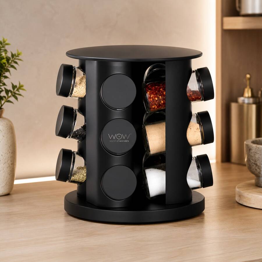 Porta Temperos Giratório Com 9 Potes De Vidro Cor Preto - Visão 1