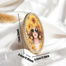 1 pieza Imán de nevera de metal, imán de decoración vintage ovalado con patrón de belleza de girasol, imán de nevera con adornos de strass hecho a mano, regalo perfecto, ¡decoración del hogar! - Unitalla - Ver 6