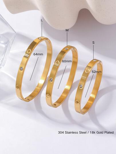 1 buah Gelang Stainless Steel, Dipoles Mengkilap, Dilapisi Vakum, Tidak Luntur, Motif Daun Semanggi Empat Daun Keberuntungan, Desain Klasik dan Modis, Cocok untuk Pemakaian Sehari-hari. Tersedia 3 Ukuran, Set Keluarga, Diameter Dalam 6.4/6/5.2cm