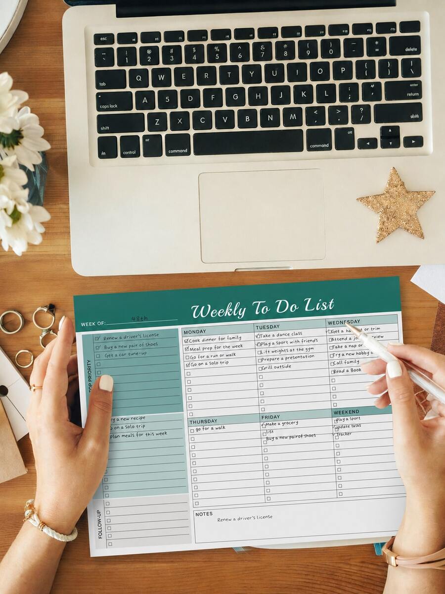 Trees 1pc Weekly Planner Notebook: To-Do List Desktop Notepad With Multiple Sections - 8.5x11 Inch 24 Pages - Undated Tear-Off Notebook Habit Planner Tracker, Task Goal List Organizer Office Supplies School Supplies - Multicolor - View 1