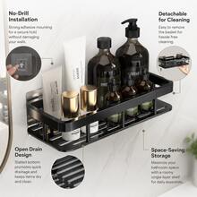 Estantería de baño, perchero de pared sin taladro, caja de almacenamiento de ducha de metal pulido resistente a la oxidación, caja de almacenamiento de champú y acondicionador ahorradora de espacio, otros materiales - Multicolor - Ver 6