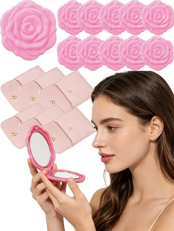 2/6pcs Rose Petal Shaped Folding Mirrors & Makeup Mirrors Set, Suitable For Travel, Outdoor Activities, Commuting. Also A Great Gift Choice - Ideal For Holiday Gifts, Party Favors, Wedding Gifts, Bridesmaid Gifts Or Wedding Guest Favors