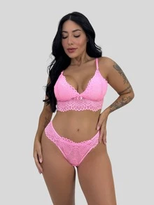 Kit 10 Conjuntos Lingerie Feminina Calcinha Renda Sutiã Alças Ajustáveis Fecho Elegância Conforto - Multicolorido - Visão 3