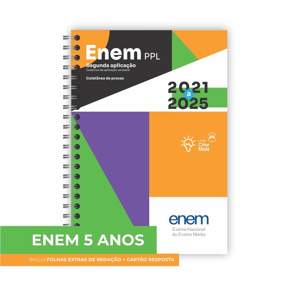 Apostila ENEM PPL 5 ANOS de provas (2021 a 2025) Provas + Cartão Resposta + Gabaritos + Folhas de Redação extras em 342 páginas Capa Flexível Espiral Preto