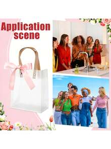 6/1 Set Hochzeitsgeschenktüten-Set, Rot/Grün/Rosa mattierte transparente Griffe mit breiter Schleife und Raffia, elegante kleine Geschenktüten, festliche Verpackungstüten, Geschenkverpackungstüten, geeignet für Hochzeitsgeschenke, Feiern, Geburtstagsparty-Verpackung, Brautparty - Mehrfarbig - Übersicht 7