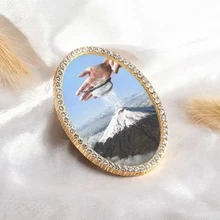 1pc Metal Fridge Magnet, Oval Vintage Decor Magnet With Snowy Mountain Painting, Handcrafted Rhinestone Embellished Fridge Magnet, Perfect Gift, Home Decor! - one-size - View 10