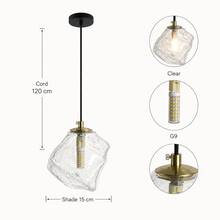 Modern Minimalist Transparent Glass Pendant Light | Asymmetrical Rippled Glass Shade | G9 Lamp Holder (Bulb Not Included) | Black Ceiling Mount | Bedroom Dining Room Living Room Decor - Clear - View 5
