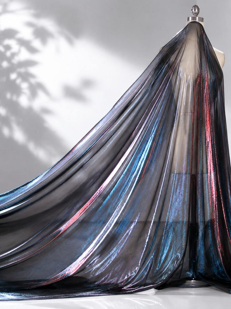 1pc Vintage Blue Ombre Mesh Fabric, Shiny Lustrous Mesh Material Soft And Elegant, Suitable For DIY Handicrafts, Tablecloths, Curtains, Dresses, Party Decorations - Black Mesh - View 1