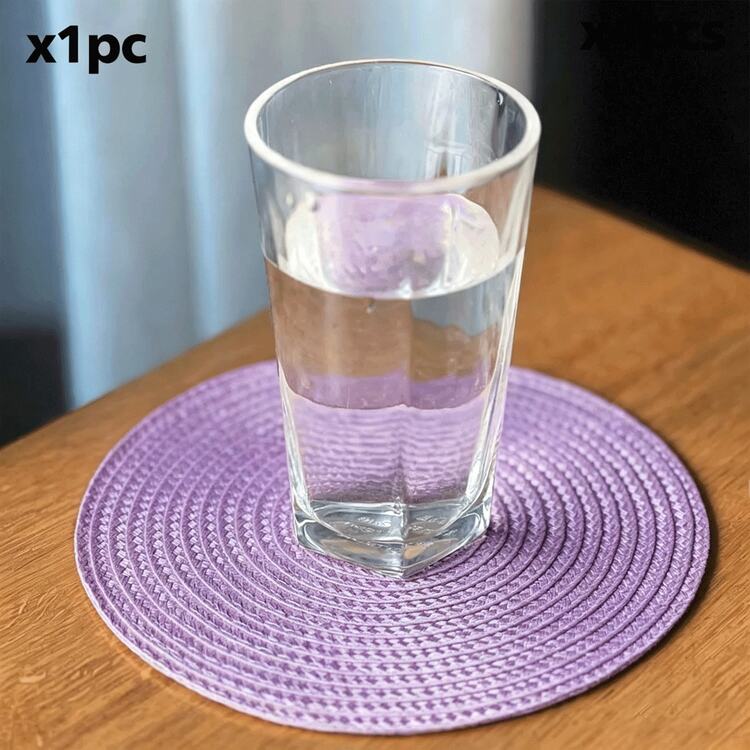 45*30cm 紫色塑膠手工編織餐墊、12cm 杯墊、橢圓形編織餐墊、隔熱墊、裝飾墊、熱銷多色可選、桌墊、防皺餐墊，適用於生日、聖誕節、喬遷、慶祝、節日派對、家庭聚會等 - 紫色 - 查看 12
