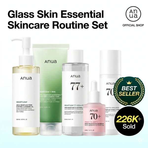 Anuaa 5-Step Viral Ultimate Glass Skin Set | Salmon PDRN + Niacinamide + Double Cleansing + Collagen Mask | Daily Korean Skincare Kit Hydrating Calming