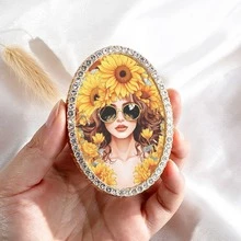 1 pieza Imán de nevera de metal, imán de decoración vintage ovalado con patrón de belleza de girasol, imán de nevera con adornos de strass hecho a mano, regalo perfecto, ¡decoración del hogar! - Unitalla - Ver 7