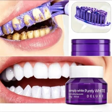 PurelyWHITE DELUXE Simply Purple Brightening Powder, Enamel No Sensitivity Toothpaste Whitening Powder, Conceals Stains From Coffee, Tea, Food, Wine And Tobacco, V34 Purple Toothpowder Teeth Cleaning Powder, Teeth Whitening Kit Deeply Moisturizes Hydrates Skin With Long Lasting Brightness, Enhanced Elasticity Vitality Boosting Formula For Radiant Smile - 藍色 - 查看 1