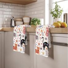 2pcs Minimalist Cute Cartoon Cat Pattern Kitchen Towels, Soft Polyester Material Dish Cloths, Suitable For Kitchen Decor, Cleaning, Holiday Party Decoration, Kitchen & Bathroom Essentials, Home Decor, Housewarming Gift - Multicolor - View 7