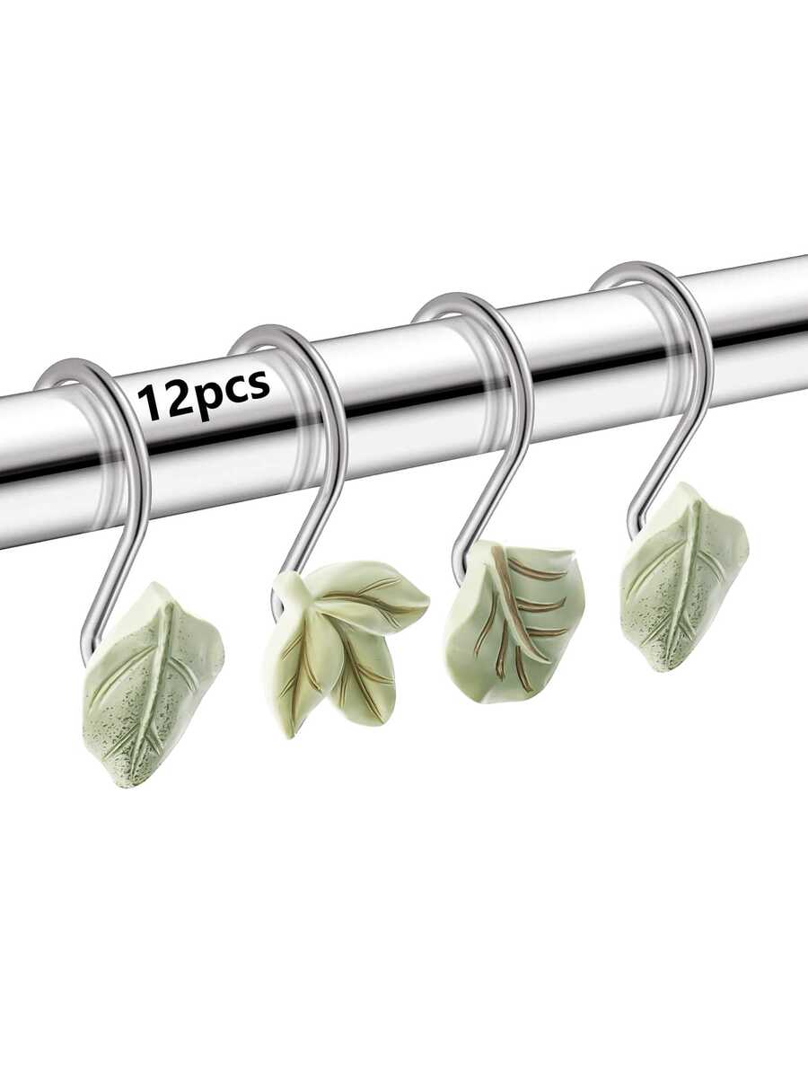 12pcs Green Leaf Decorative Hooks, Iron Material, Durable And Rust-Proof, Green Leaf Style Hooks To Decorate Indoor Space With Fresh Vibe, Recommended Summer Item, Gift & Card - Green - View 1