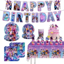 51pcs K-POP Girl Group Theme Party Back To School Costume Set, Suitable For 10 People, Disposable Birthday Party Tableware Including Plates, Cups And Napkins. Holiday Decoration Supplies, Suitable For Camping, Picnic, Backyard BBQ And Party Decoration, Also Ideal Decoration For Halloween, Christmas And Party, And A Great Surprise Gift For Fans. - Multicolor - View 8