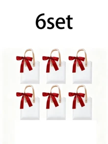 6/1 Set Hochzeitsgeschenktüten-Set, Rot/Grün/Rosa mattierte transparente Griffe mit breiter Schleife und Raffia, elegante kleine Geschenktüten, festliche Verpackungstüten, Geschenkverpackungstüten, geeignet für Hochzeitsgeschenke, Feiern, Geburtstagsparty-Verpackung, Brautparty - Mehrfarbig - Übersicht 11