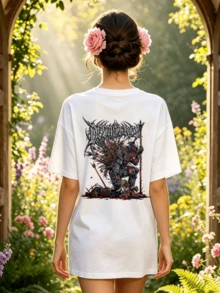 Women's Summer Casual Soft Round Neck Short Sleeve T-Shirt,Gothic Knight Print Graphic Suitable For Spring And Summer Outfits. - White - View 4