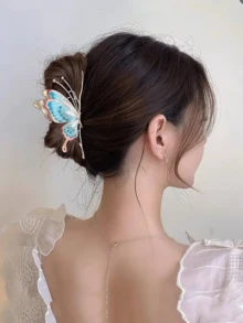 1個裝女款彩色蝴蝶髮爪髮飾，適合女士與女孩日常、戶外、度假、節慶、旅行必備髮飾海灘髮夾 - 彩色 - 查看 2