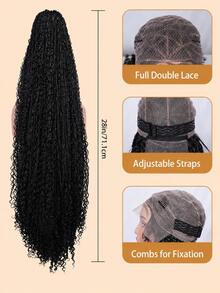 Boho Knotless Braided Wigs For Women Bohemian Box Braided Wigs Double Full Lace Braided Wigs With Baby Hair Synthetic Boho Braid Wig Natural Black Suitable For Daily Use Dates Holidays Birthdays Parties And Vacations{1B} - 1B - Xem 3