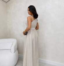 Women's Long Dress With Straps, Elegant Bow, Chic Party, Wedding, Graduation, Evangelical Fashion, Bojo - 米色 - 查看 2