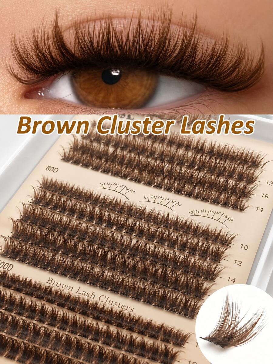 [Lowest Price In 30 Days]240pcs 60+80+100D-Curl Fluffy Brown Colored Lightweight Cluster False Eyelashes, Thick & Voluminous Individual Lashes, Natural Brown Makeup, Soft & Comfortable, Suitable Eyelash Extension At Home, Eyelash Clusters, Individual False Lashes - D 4 - Xem 1