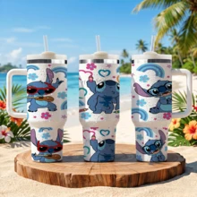 Disney Stitch And Angel 40 Oz Tumbler With Handle And Straw, Lilo & Stitch Stainless Steel Insulated Travel Mug, Cute Reusable Iced Coffee Cup, Romantic Valentines Day Gift For Her - Mũi khâu - Xem 14