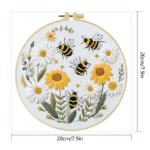 1pc 15*15cm/5.9*5.9in-20*20cm/7.9*7.9in Flower & Bee Embroidery Kit, Adult Beginner DIY Handmade Embroidery Set, Home Decor Gift, Women's Sewing Gift, Includes User Manual, Printed Pattern Fabric, Embroidery Hoop, Needle & Thread - A - View 3