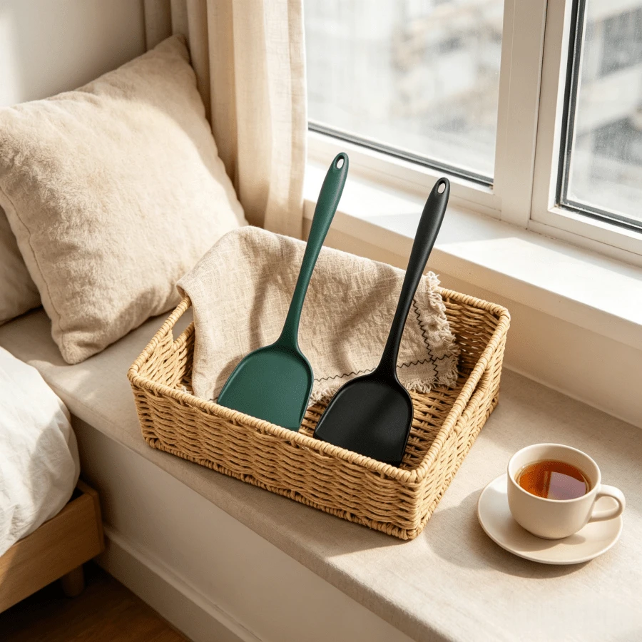 Spatule en silicone pour crêpes, compatible avec les poêles anti-adhésives, résistante à la chaleur, ne se décolore pas, anti-brûlure, avec trou de suspension, options multicolores - Multicolore - Voir 1