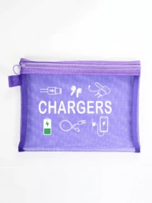 網格化妝包印有「Charger」字母，便攜式收納包，多功能收納包，化妝包，護膚包，旅行必需品，宿舍用品，珠寶收納，口紅和化妝品收納包。適合商務人士和旅行者，實用便攜式收納包，完美用於存放旅行、辦公室和居家數位配件，推薦作為節日和生日禮物 - 彩色 - 查看 17