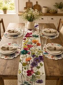 1/2pcs Colorful Watercolor Butterfly Table Runner And Placemat Set, Spring Country Style Restaurant Table Decoration, Suitable For Kitchen, Parties, Holidays And Everyday Use, Bohemian Home Decor. - Multicolor - View 6