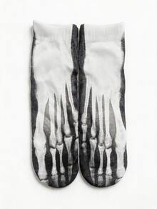 1/4 par de calcetines con impresión de esqueleto de rayos X en 3D, estilo callejero personalizado, versátiles para fiestas y uso diario - Multicolor - Ver 7