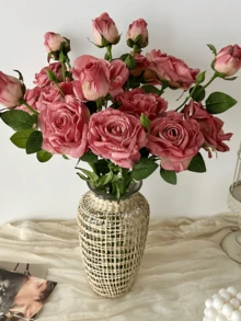 1/2/5pcs Burgundy Vintage Style Artificial Roses, Long Stem Silk Roses, Suitable For Home Decor, Room Decor, Wedding Decor, Bedroom Decor, Tabletop Decor, Birthday Party Decor, Garden Decor, Indoor Outdoor Decor, Spring Summer Decor - Burgundy - View 6