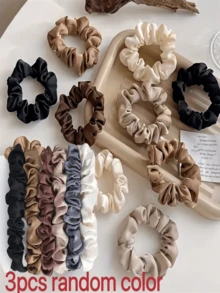 3pcs Random Color Vintage Scrunchies, High Elasticity - Very Suitable For Indoor Home Use, Outdoor Activities, Outings, Travel, And Other Occasions - Multicolor - View 1