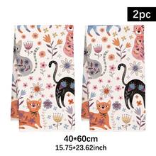 2pcs Minimalist Cute Cartoon Cat Pattern Kitchen Towels, Soft Polyester Material Dish Cloths, Suitable For Kitchen Decor, Cleaning, Holiday Party Decoration, Kitchen & Bathroom Essentials, Home Decor, Housewarming Gift - Multicolor - View 3