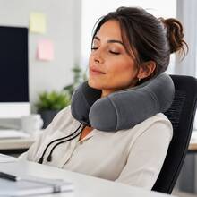 Travel Cervical Pillow Without Head Droop, Ergonomic U-Shaped Cervical Pillow Made Of Memory Foam, 360° Cervical Support For Naps On Airplanes, In Cars And In Offices, Washable Cover. - Dusty Purple - View 7