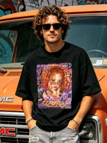 Herren Sommer Lässig weiches Rundhals Kurzarm-Shirt, Y2K Magazin Muster Grafik Frühling und Sommer Kleidung. Schwarz - Schwarz - Übersicht 4