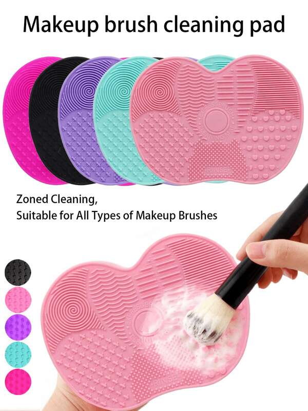 1/2pcs Silicone Makeup Brush Cleaning Pad With Suction Cup, Portable Makeup Brush Cleaning Tool, Apple-Shaped Silicone Makeup Brush Cleaning Pad, Suitable For Makeup Brushes, Makeup Sponges, Powder Puffs, Ideal For Travel, Home, School, Girls' Dorm, Vacation, Party And Other Occasions.