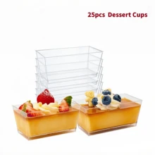 25/50pcs Dessert Cups, 5oz 150ml Dessert Cups With Spoons And Lids, Plastic Dessert Bowls, Reusable Plastic Rectangular Dessert Cups, Mini Plates, Cake Molds, Suitable For Desserts, Pudding, Mousse, Picnic, Party - Transparent - View 14