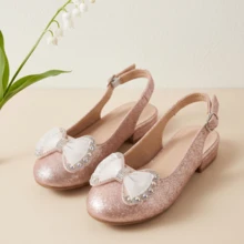 Girls' Sparkling Rhinestone Bow Dress Shoes, Shiny Princess Party Shoes - Pink - View 3