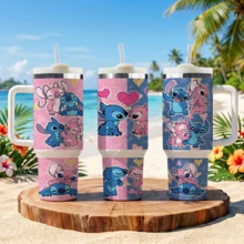 Disney Stitch And Angel 40 Oz Tumbler With Handle And Straw, Lilo & Stitch Stainless Steel Insulated Travel Mug, Cute Reusable Iced Coffee Cup, Romantic Valentines Day Gift For Her - Mũi khâu - Xem 1