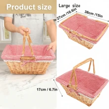 Grand panier de pique-nique en osier avec poignée, panier cadeau à remplir, panier à ouverture supérieure convenant pour le jardinage, les fruits, les bonbons, le vin, la collecte d'œufs de Pâques, les mariages, les légumes et plus encore - Multicolore - Voir 2