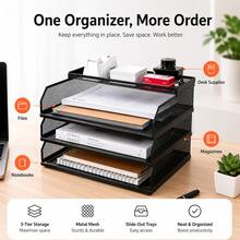 Metal Desktop File Tray, Retractable, A4 Size, Multi-Layer Mesh Document Organizer Rack For Office - Rectangle - View 5