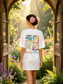 Women's Summer Casual Soft Round Neck Short Sleeve T-Shirt,Colorful Bear Print Graphic Suitable For Casual Spring And Summer Wear. - Blanco - Ver 2