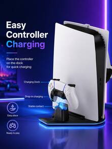 Soporte de almacenamiento y carga multifuncional para P5 Original/Slim/Pro, base de carga dual para controladores, colgador de auriculares, soporte vertical para consola, organizador de accesorios de juego, ahorro de espacio, colocación estable, adecuado para jugadores de P5 - Multicolor - Ver 8