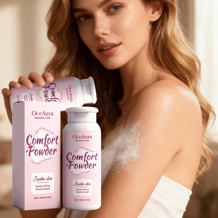 OceAura 100g Intimate Care Talcum Powder, Soft Skin Powder. Suitable For Use After Bathing And Exercise, Keeps Skin Dry And Non-Sticky, Fresh And Comfortable. Suitable For Men And Women, Suitable For All Skin Types. For Women, It Can Also Help Prevent Odors Caused By Friction.