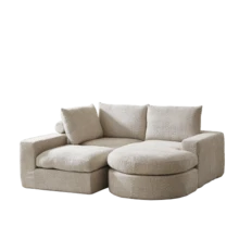 Chenille Sofa With Curved Elements And Chaise Longue, Fully Compressed And Frameless, Modular Corner Sofa With L-Shaped Chaise Longue, Compressed Foam Sofa, No Assembly Required - 米色 - 查看 8